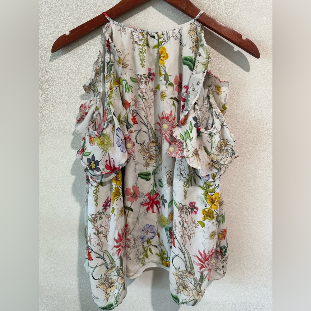 Parker Womens White Floral Silk long sleeve Cold
Shoulder Blouse - Picture 4 of 6
